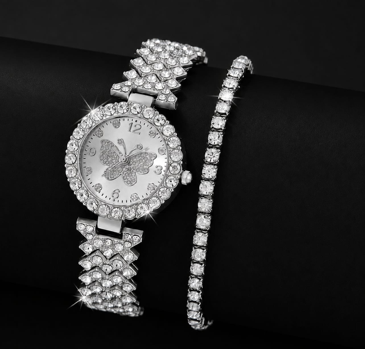 Womens Butterfly Quartz Watch And Bracelet