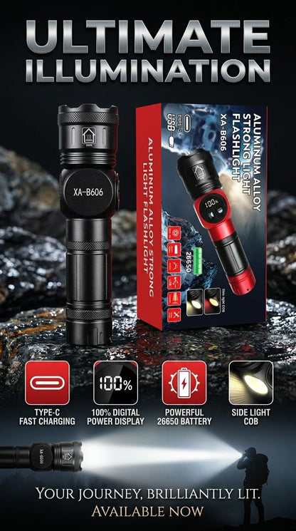 Aluminum Alloy Rechargeable LED Flashlight with Digital Power Display
