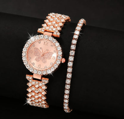 Womens Butterfly Quartz Watch And Bracelet
