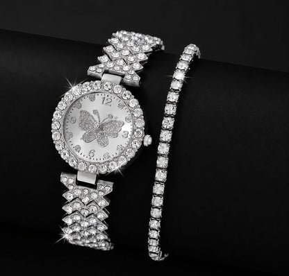 Womens Butterfly Quartz Watch And Bracelet
