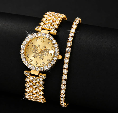 Womens Butterfly Quartz Watch And Bracelet