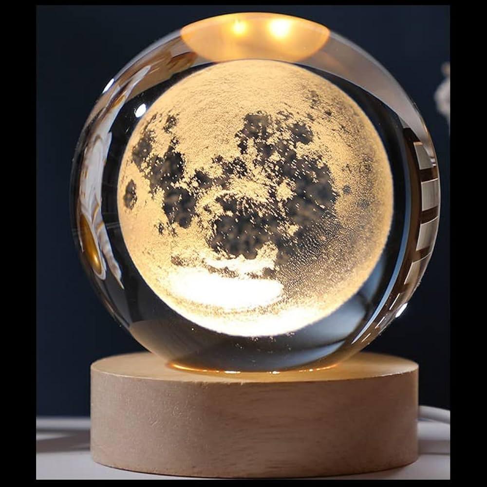 3d Galaxy Crystal Ball Night Light With Wooden Base