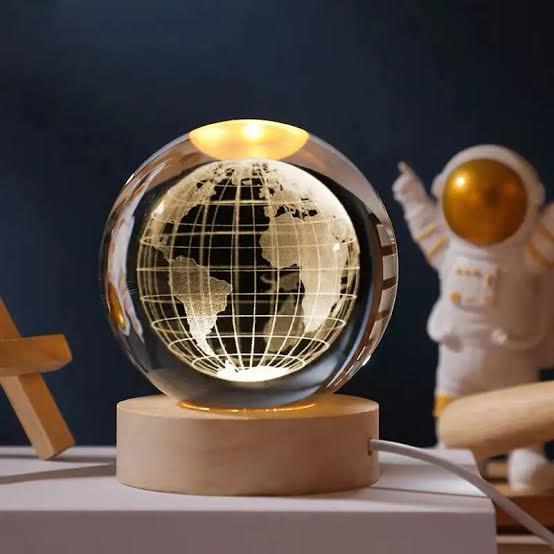 3d Galaxy Crystal Ball Night Light With Wooden Base