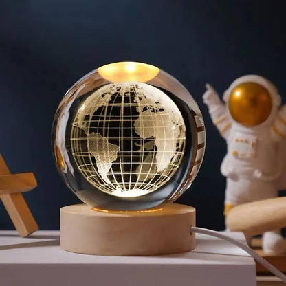 3d Galaxy Crystal Ball Night Light With Wooden Base