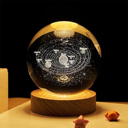 3d Galaxy Crystal Ball Night Light With Wooden Base