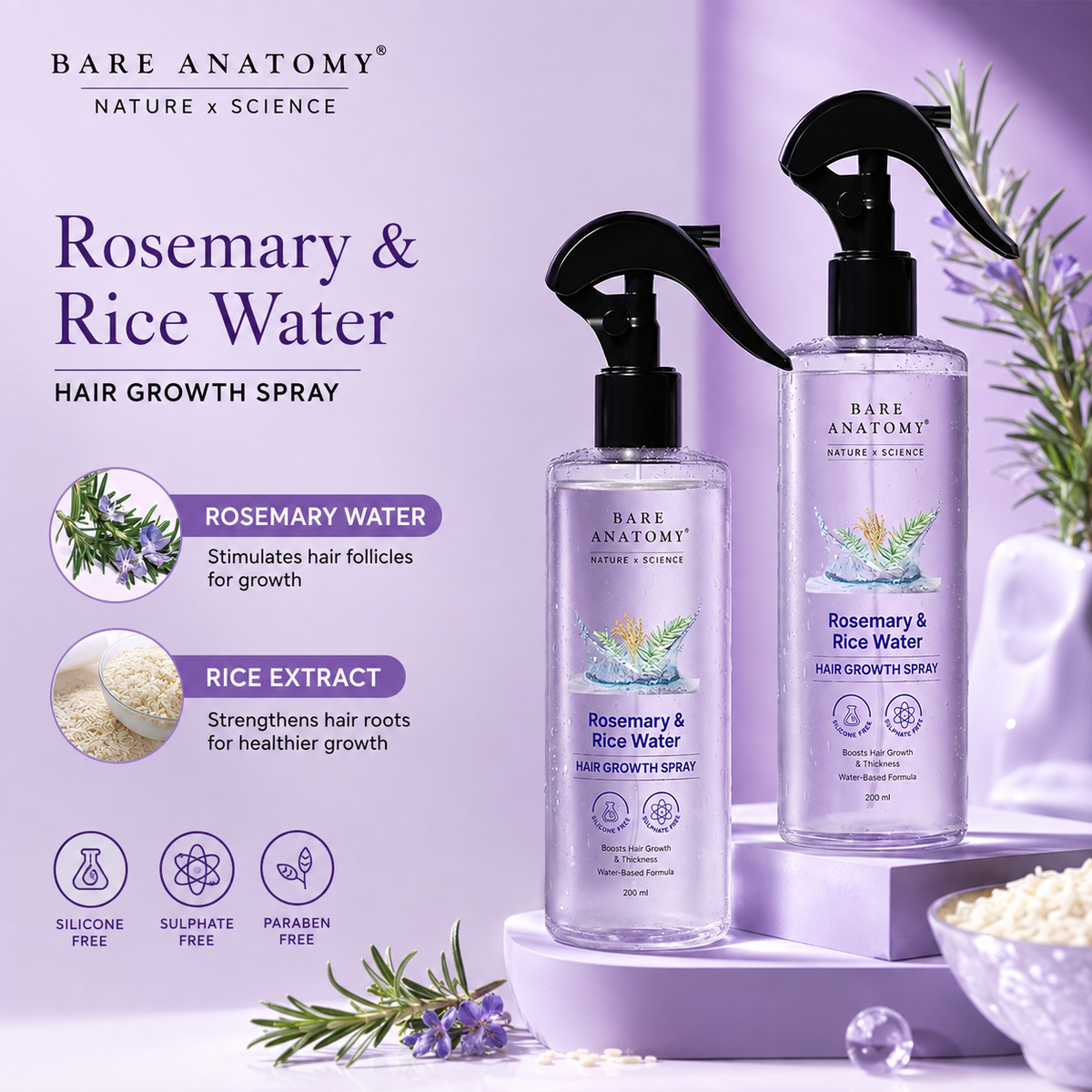 Rosemary & Rice Water Hair Growth Spray – 200ml